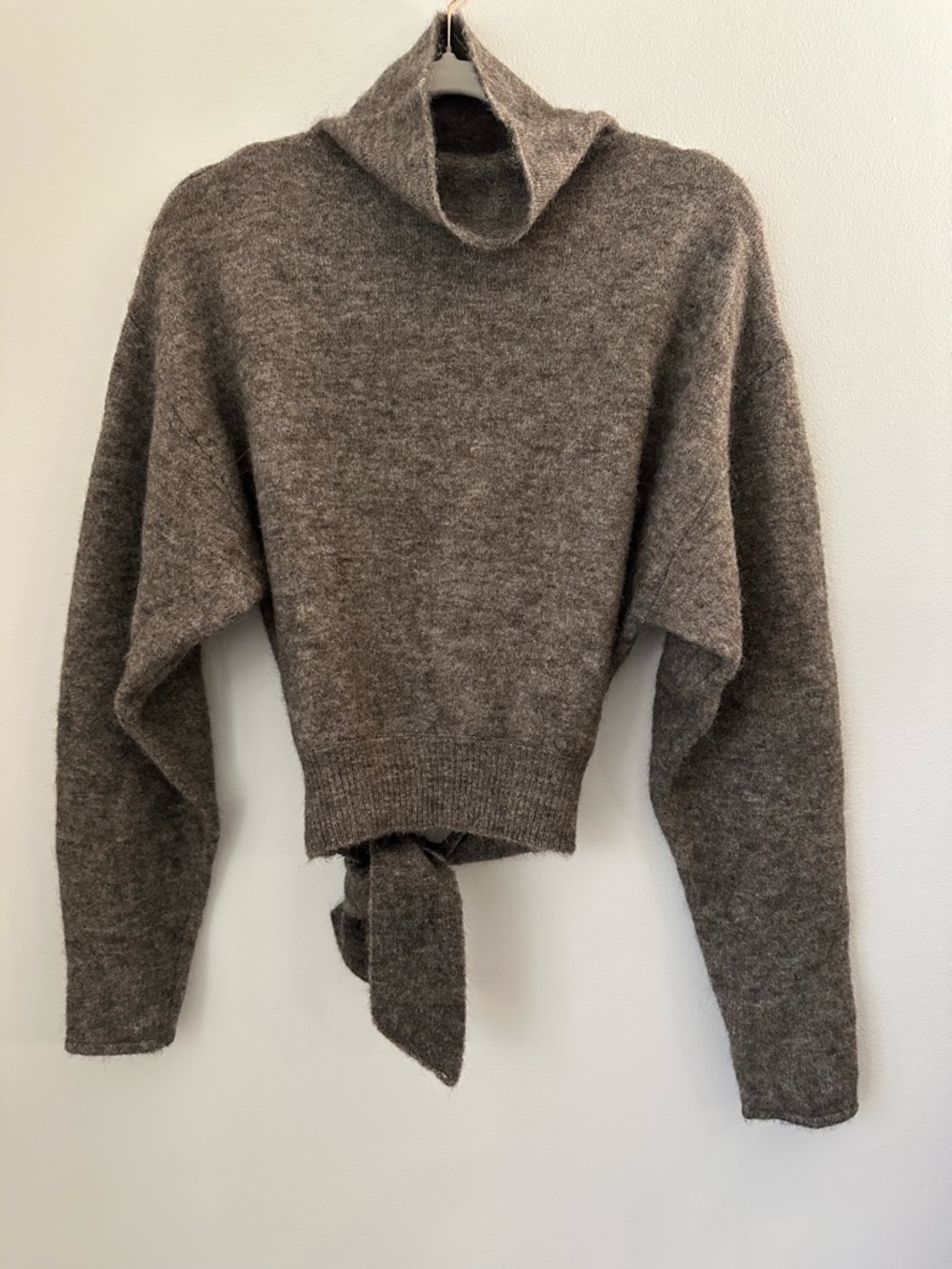 Wilfred Lorin Alpaca Wool Cropped Turtleneck Tie Sweater Taupe Size S Aritzia
